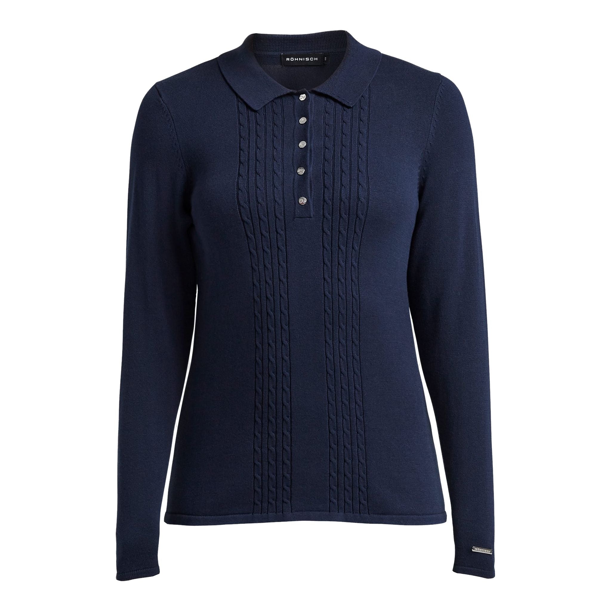 Röhnisch Polo Knitted Langarm Navyblau Damen