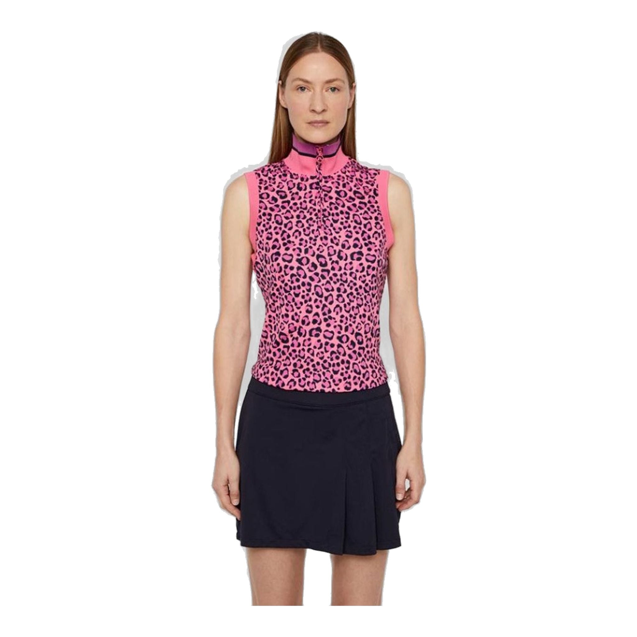 J. Lindeberg W Audrey-TX Jersey SL Polo Pink Leopard Damen