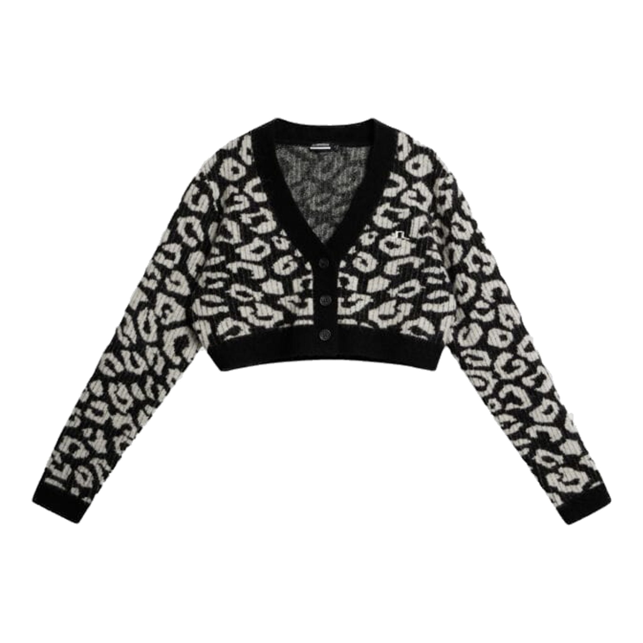 J. Lindeberg W Mallory Cropped Cardigan Leo-Print Black/White Damen