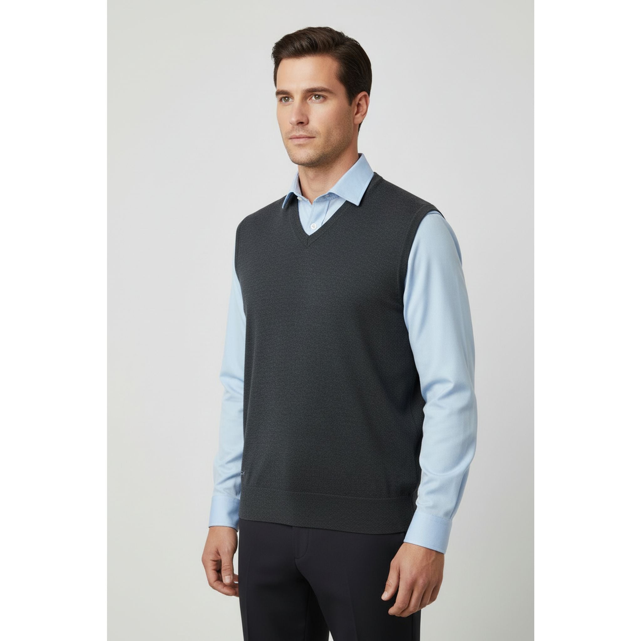 Greg Norman 50:50 Merino V Neck Slipover Jeans (Blue) S Herren